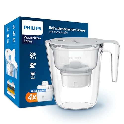 Limited-time offer: Philips Water Filter Jug +4 Taste+ Replacement Filter Cartridges, Fast flow, White, 2.6 litres, Electronic timer, Packaging May Vary from 19.72 GBP to 19.72 GBP (save 0%)