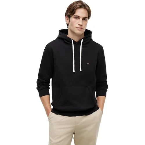 Tommy Hilfiger Hoodie Hombre Essential Fleece Regular Fit, Negro (Black), 3XL