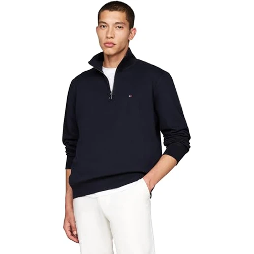 Tommy Hilfiger Heren ESSENTIAL FLEECE 1/4 ZIP MW0MW37233, sweatshirt met halve rits, blauw, L, Blauw (Woestijnhemel), L