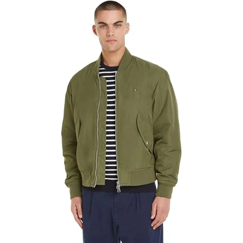 Tommy Hilfiger Men’s Authentic Bomber Jacket with Zip, Green (Utility Olive), XS