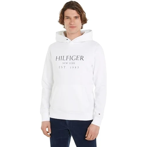 Tommy Hilfiger Men’s Hoodie with Kangaroo Pocket, White (White), 3XL