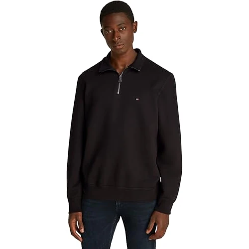 Tommy Hilfiger Men’s Essential Half Zip Fleece Sweatshirt, Black (Black), S