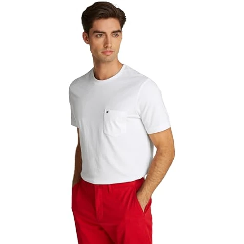 Offre limitée : Tommy Hilfiger T-Shirt Manches Courtes Homme Essential avec Poche sur la Poitrine, Blanc (White), L de 49.90 € à 25.66 € (49% de remise)