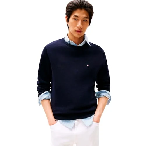 Tommy Hilfiger Herren Pullover Essential Cotton Crew Neck aus Baumwolle, Blau (Desert Sky), XXL