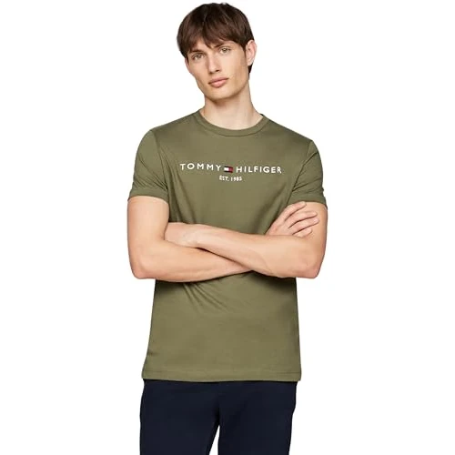 Tommy Hilfiger T-Shirt Maniche Corte Uomo Slim Fit, Verde (Battle Green), 3XL