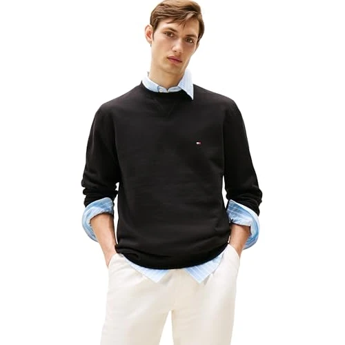 Offerta a tempo: Tommy Hilfiger Uomo Felpa Essential Fleece Crew Neck Regular Fit, Nero (Black), XS - 46% da 99.90 € a 54.10 €