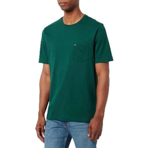 Limited-time offer: Tommy Hilfiger Men’s Short Sleeve Essential T-Shirt with Breast Pocket, Green (Ornamental Green), M from 72.05 £ to 20.18 £ (save 71.99%)