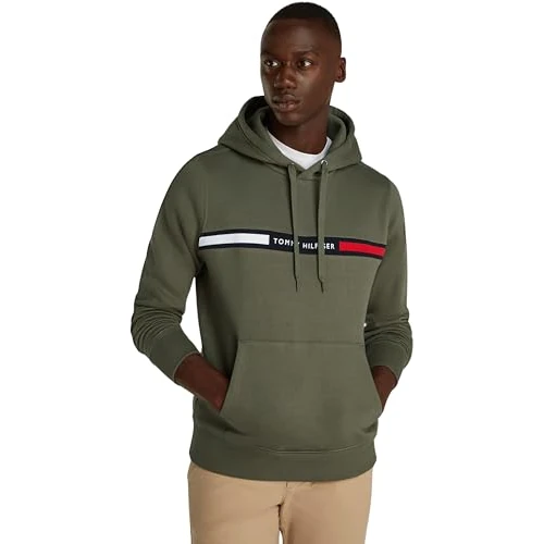 Tommy Hilfiger Men’s Chest Insert Hoodie with Kangaroo Pocket, Green (Battle Green), S