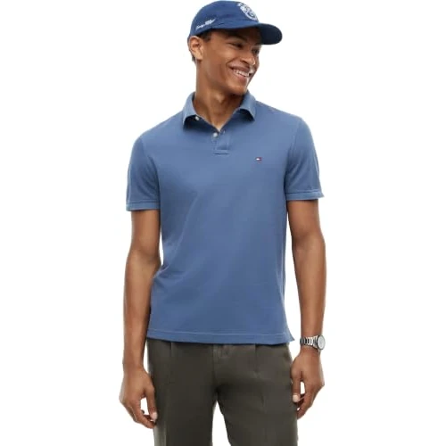 Offre limitée : Tommy Hilfiger Polo Manches Courtes Homme Regular Fit avec Patte de Boutonnage, Bleu (Aegean Sea), M de 79.90 € à 64.88 € (19% de remise)