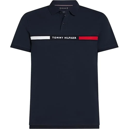 Tommy Hilfiger Polo de Manga Corta Hombre Chest Insert Regular Fit, Azul (Desert Sky), XS