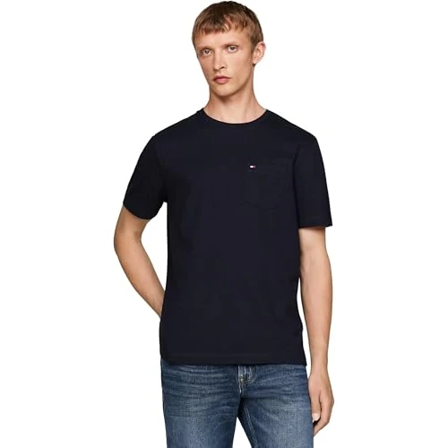 Tommy Hilfiger T-Shirt Manches Courtes Homme Essential avec Poche sur la Poitrine, Bleu (Desert Sky), 3XL