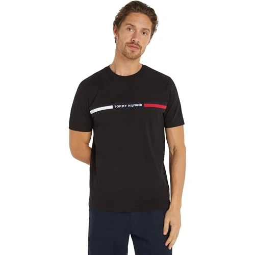 Tommy Hilfiger Hombre Camiseta Manga Corta Cuello Redondo, Negro (Black), XS