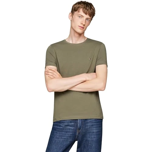 Tommy Hilfiger Camiseta de Manga Corta para Hombre Cuello Redondo, Verde (Battle Green), 3XL