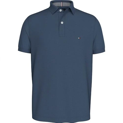 Tommy Hilfiger Men’s Short Sleeve Regular Fit Polo Shirt with Button Placket, Blue (Aegean Sea), L
