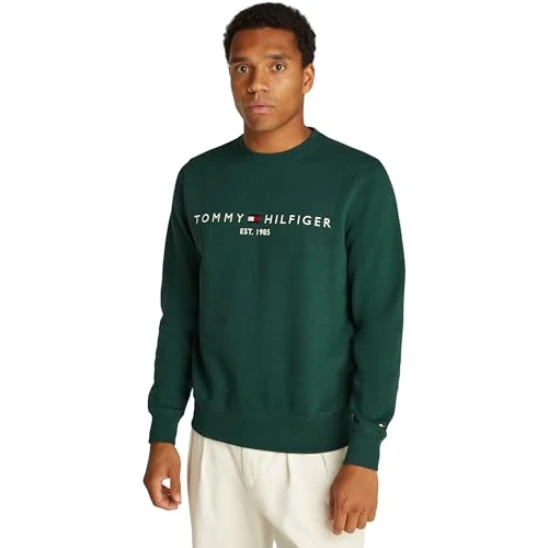 Offerta a tempo: Tommy Hilfiger Uomo Felpa Logo Scollo Rotondo, Verde (Ornamental Green), XXL - 30% da 109.90 € a 76.93 €