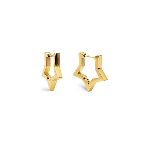 SINGULARU - Pendientes Superstar. Acero Inoxidable con Baño en Oro de 18Kt. Cierre Congo/Click. Joyas para Mujer