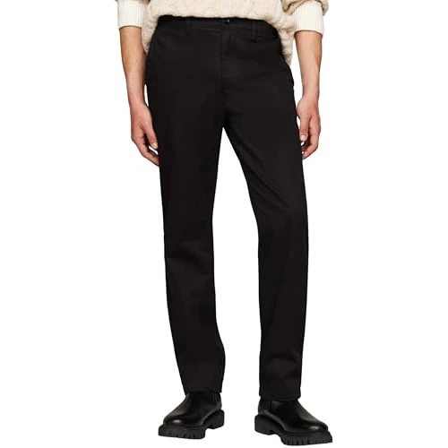 Tommy Hilfiger Chino Hombre Denton Chino Satin Straight Fit, Negro (Black), 31W/32L