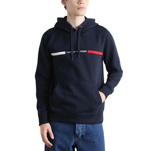 Tommy Hilfiger Men’s Chest Insert Hoodie with Kangaroo Pocket, Blue (Desert Sky), S