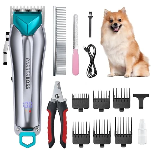 BarberBoss Hundeschermaschine, kabellos, professionelle Hundeschermaschine für dickes Haar, Hundepflegeset, Katzenschermaschine für verfilztes Fell, Haustierpflegeset, Haustierschermaschine QR-9088