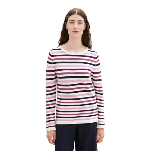 Offerta a tempo: Tom Tailor Maglione Donna 1016350, Berry Knit Stripe Design 37066, XS - 52% da 39.99 € a 19.05 €