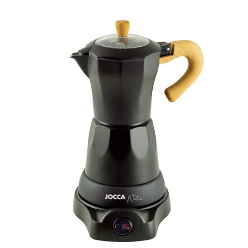 Jocca Elektrische Italienische Kaffeemaschine Mokka mit 6 Tassen Kapazität, 300ml, Drehbar 360 Grad, Nature-Design in Schwarz
