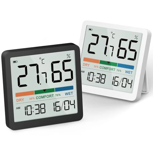 NOKLEAD Digital Room Thermometer Indoor Hygrometer Temperature Monitor and Humidity Meter with Date Clock Comfort Indicator Display Calibration for Baby Room (2PCS)