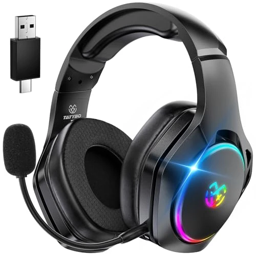 Offerta a tempo: Tatybo Cuffie Gaming Wireless per PC/Ps5/Ps4, Cuffie Wireless con 2,4 GHz+Bluetooth 5.4 Dual Mode, Suono Surround 7.1, Durata 40 Ore+ - 19% da 33.99 € a 27.54 €
