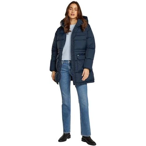 Tommy Jeans Damen Daunenmantel Midi Puffer mit Kapuze, Blau (Dark Night Navy), M