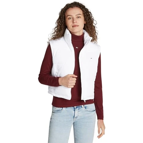 Tommy Jeans Women’s Essential Cropped Puffer Gilet, White (White), S