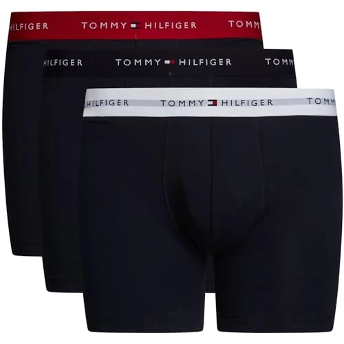 Tommy Hilfiger Calzoncillos bóxer Hombre Pack de 3 de algodón, Multicolor (Primary Red/White/Desert Sky), S