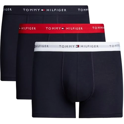 Limitiertes Angebot: Tommy Hilfiger Herren 3er Pack Boxershorts Trunks mit Logobund, Mehrfarbig (Primary Red/White/Desert Sky), M von 39.90 EUR auf 24.95 EUR (Spare 37%)