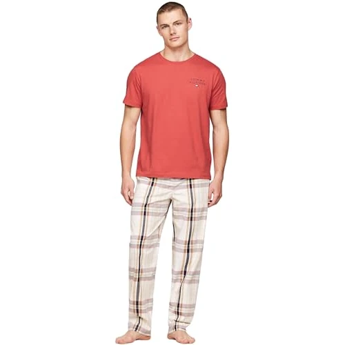 Tommy Hilfiger Men’s Short Sleeve Round Neck Logo T-Shirt, Red (Terra Red), S