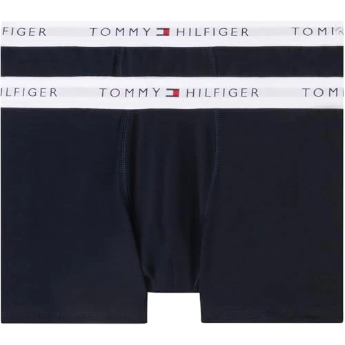 Tommy Hilfiger Boys’ 2 Pack Trunks with Logo Waistband, Blue (Desert Sky/Desert Sky), 10-12 Years