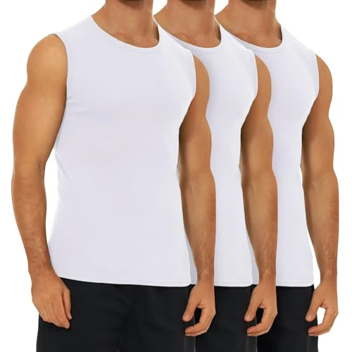 FALARY Camiseta de Tirantes para Hombre Algodón 100% Pack de 3 Blanco 3XL