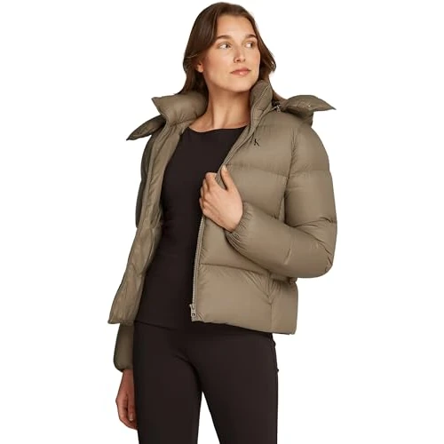 Offerta a tempo: Calvin Klein Donna Piumino Down Short Puffer con Cappuccio, Beige (Brindle), 3XL - 50% da 229.90 € a 114.99 €
