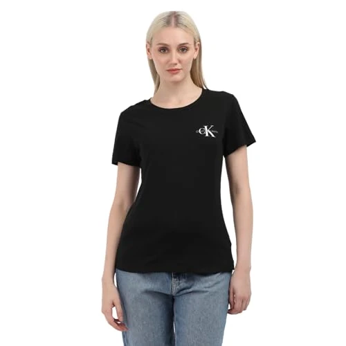 Offre limitée : Calvin Klein Jeans Femme Lot de 2 T-Shirts Manches Courtes Monologo Slim Col Ras-du-Cou, Multicolore (CK Black/Ivory), XS de 48.83 € à 27.59 € (43.5% de remise)