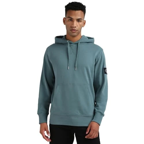 Calvin Klein Herren Hoodie Badge mit Kapuze, Türkis (North Atlantic), XXS