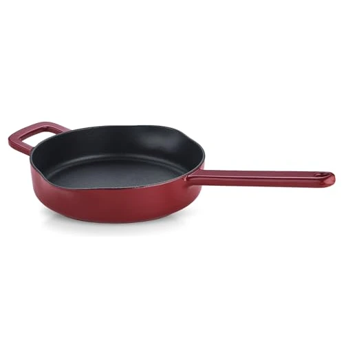 Fissler Collection Moments Poêle En Fonte Émaillée (24 cm), Anti-adhésive, À Bord Haut, Avec Bords Verseurs, Œillet De Suspension, Sans PFAS/PTFE, Compatible Induction, Rouge Bordeaux