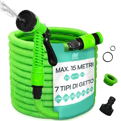 Offerta a tempo: TEMPO DI SALDI Tubo acqua giardino 15 Metri, Pompa Acqua Salvaspazio Leggera Resistente, Tubo Estensibile da Giardino dotato di Pistola Irrigazione 7 modalità di spruzzo - 0.00% da 16.00 € a 16.00 €