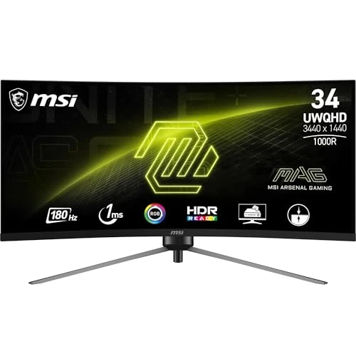 MSI MAG 345CQR 34" UWQHD Curved Gaming Monitor - Rapid VA 1500R 3440 x 1440, 180 Hz / 1 ms, Adaptive-Sync - DP 1.4a, HDMI 2.0b CEC