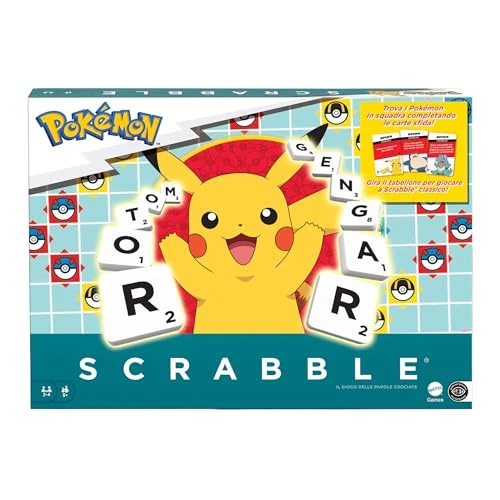 Offerta a tempo: Mattel Games - Scrabble Pokémon, il gioco da tavolo delle parole crociate con 50 sfide dei personaggi Pokémon, tabellone a due facce con due modalità di gioco, versione italiana, 8+ anni, HXT30 - 25% da 23.90 € a 17.99 €