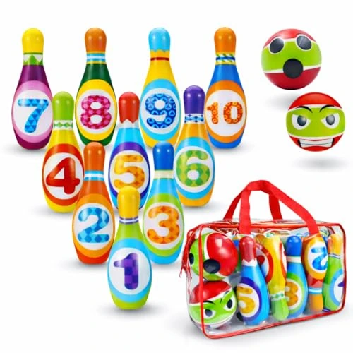 Offerta a tempo: MandA® Birilli Bowling Bambini - Set di Bowling per Bambini - Regalo Borsa Trasporto - Giochi per Bambini di 2-5 Anni - Regalo Bambino - Giocattoli Montessori - 10 Bowling da 14 CM. - 0.00% da 19.99 € a 19.99 €