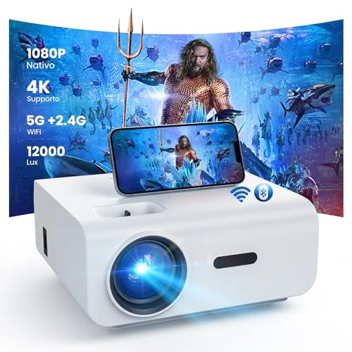 Projector with 5G WiFi and Bluetooth, 12000L Native 1080P HD Home Cinema 4K Supports Outdoor/Home for Fire Stick, Smartphone, PS5, HDMI Video Projector