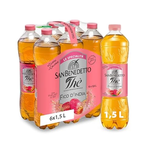 San Benedetto Thè al Fico d'India, 6x1,5 l, il Nuovo Gusto dell'Estate, Gusto Ricco e Naturale in Poche Calorie, Senza Conservanti e Coloranti Artificiali, Tappo Click