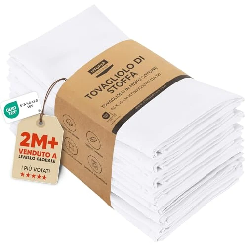 Utopia Kitchen Servilletas de Tela [12 Paquetes, Blanco] 46x46 cm Mezcla de Algodón Lavable y Reutilizable Servilletas de Mesa para Hotel, Comida, Restaurante, Bodas, Eventos y Fiestas