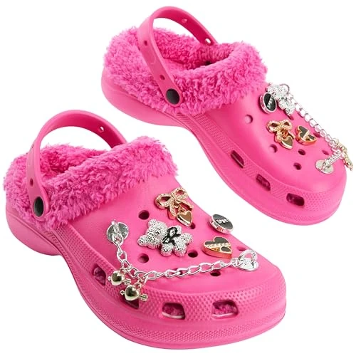 Offerta a tempo: CityComfort Zoccoli Bambina Invernali con Fodera in Pile e Charms Rimovibili, Ciabatte Calde con Cinghia Regolabile, Idea Regalo (31 EU, Rosa Caldo) - 0.00% da 7.89 € a 7.89 €
