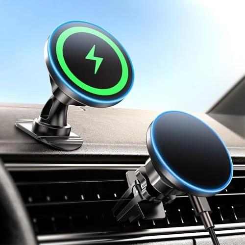 Offerta a tempo: BHHB 15W Supporto Telefono Auto Magsafe, 2-in-1 Caricatore Wireless Auto, Car Holder Porta Telefono Magnetico, Vent/Cruscotto Supporto Cellulare Auto per iPhone 15 14 13 12 Serie di Ricarica Veloce - 43% da 24.99 € a 14.24 €