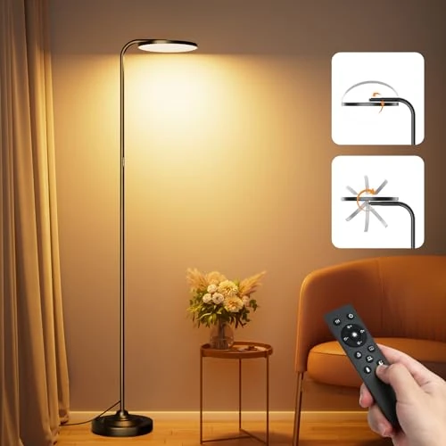 SIBRILLE 36W Lampadaire Sur Pied Salon, Super Lumineux, Moderne Lampadaire LED Dimmable avec Télécommande, 3000K-6000K Lampe sur pied Lampe de Lecture Rotative pour Salon, Chambre, Bureau