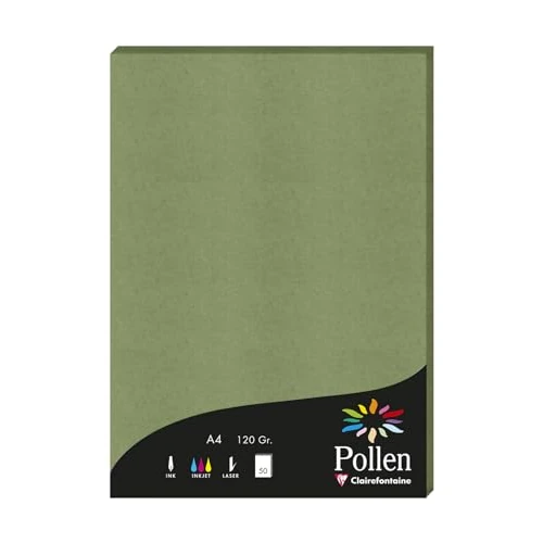 Clairefontaine 4271C - Un astuccio da 50 fogli - Formato A4 (21x29,7cm) - 120g/m² - colore verde salvia - Carta per inviti eventi e corrispondenza - Gamma Pollen - Carta Premum liscia