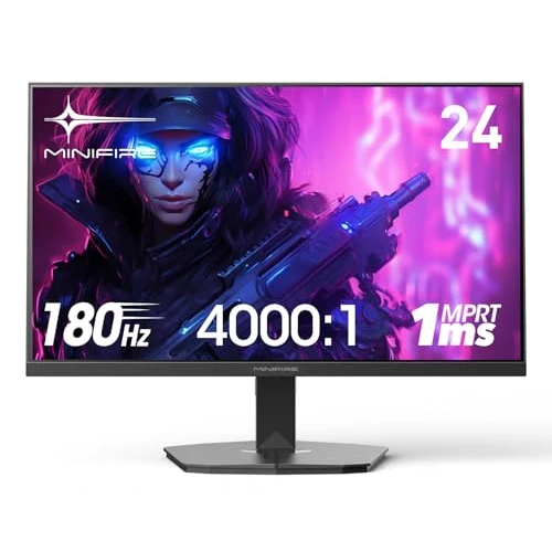 Minifire Gaming Monitor 24 inch, 180 Hz, 1ms, AdaptiveSync,IPS, 2xHDMI 2.0/1xDP 1.4 Ports, FHD, sRGB 110%, Monitor PC Screen(MFG24F4 HDMI cable included)